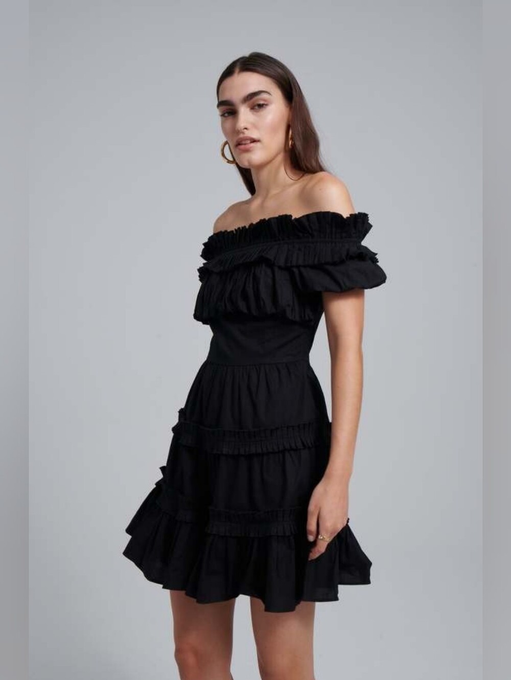 Love the Label Rosaline Off The Shoulder Ruffle Mini Dress Black Size S Cocktail